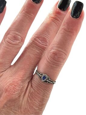 Teardrop Lapis Lazuli Cabochon Bezel Set Sterling Silver Ring Size 6.75